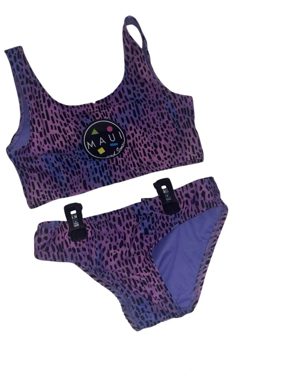 Maui and Sons Purple Leopard Print Two-Piece Bikini Swim Set Girls L (10/12)